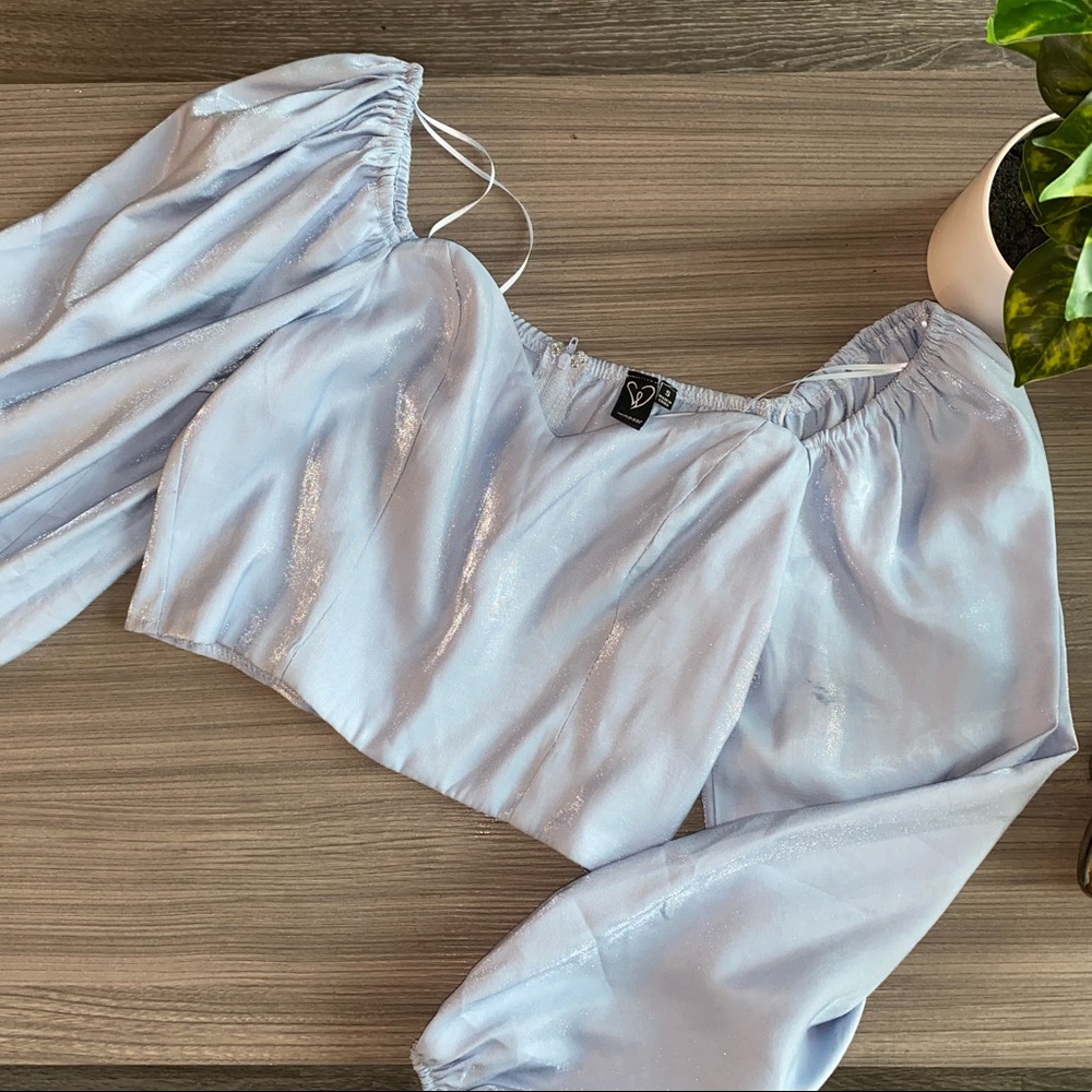 Baby Blue Dressy crop Blouse- Never Worn